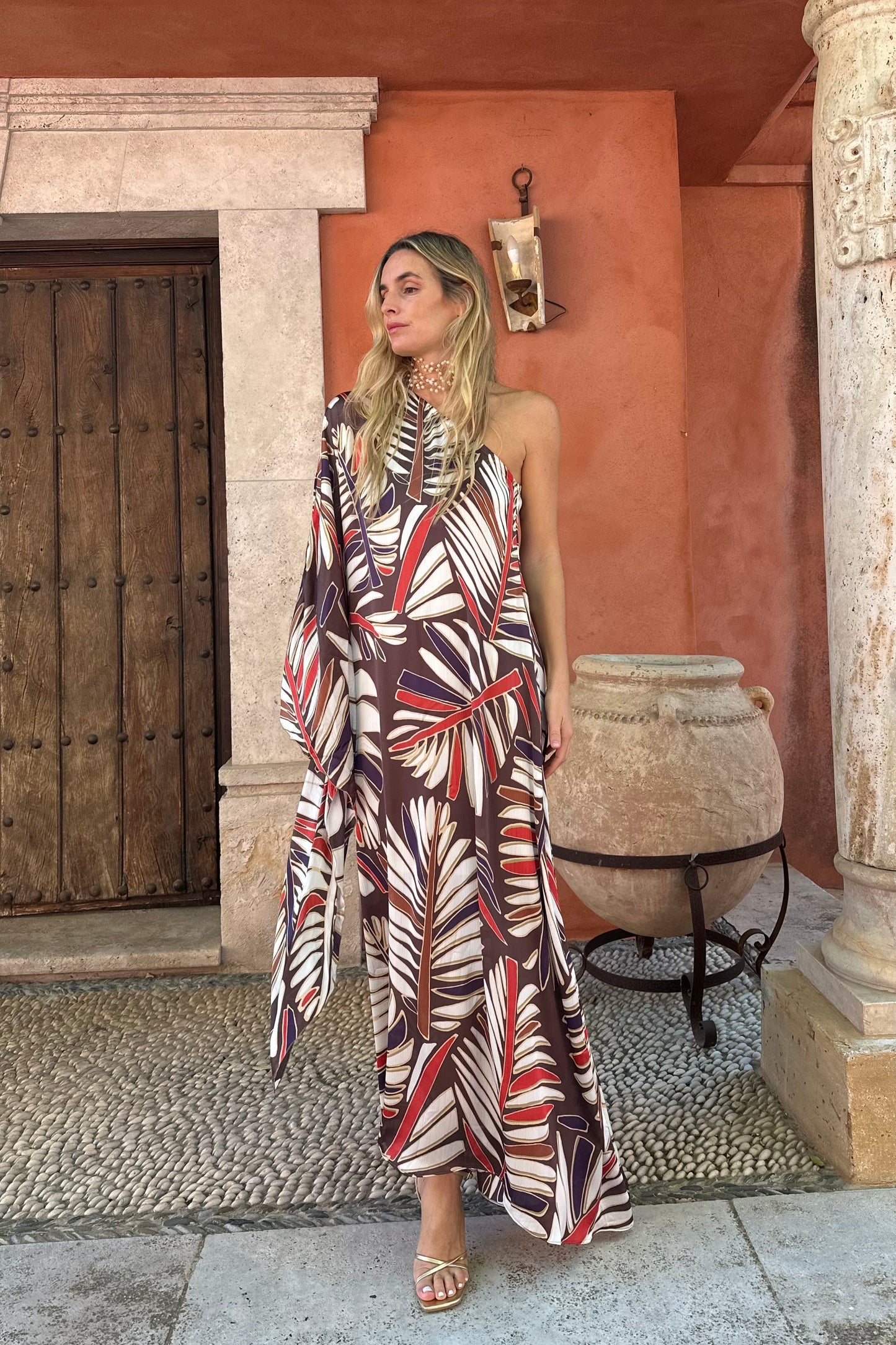 Vestido seda hoja