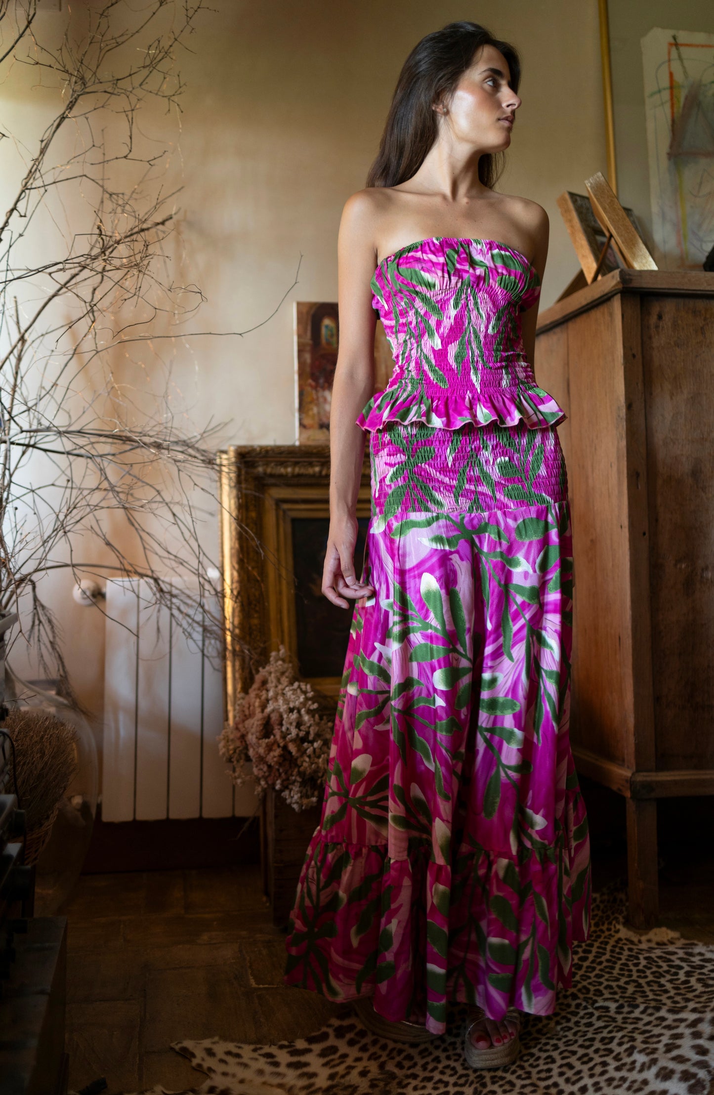 Conjunto Lanzarote hoja fucsia