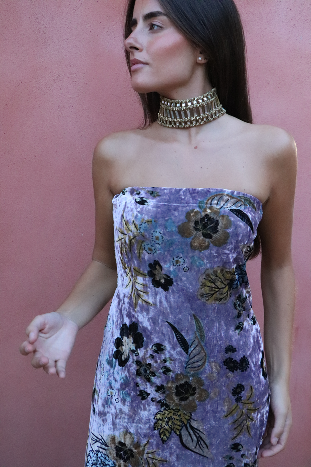 Vestido Terciopelo flor berenjena