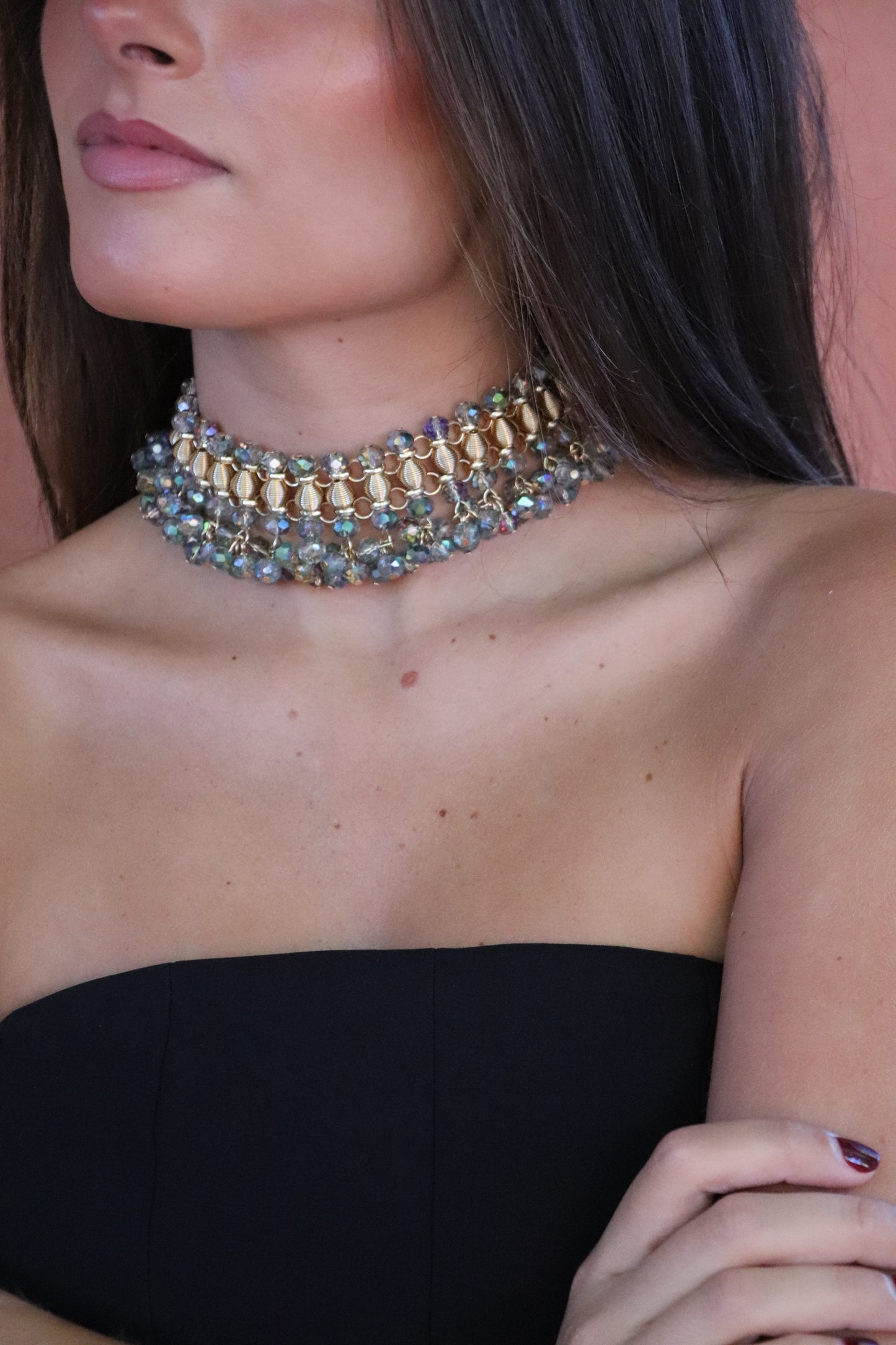 Choker cristal verde grisaceo