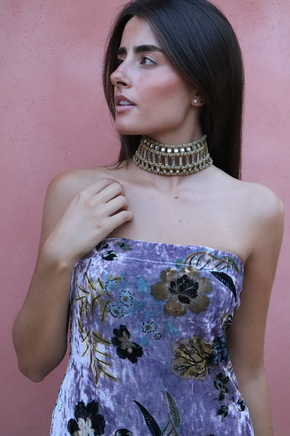 Vestido Terciopelo flor berenjena