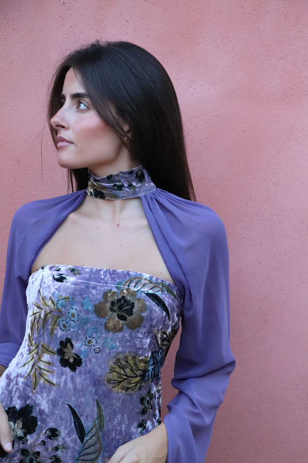 Vestido Terciopelo flor berenjena