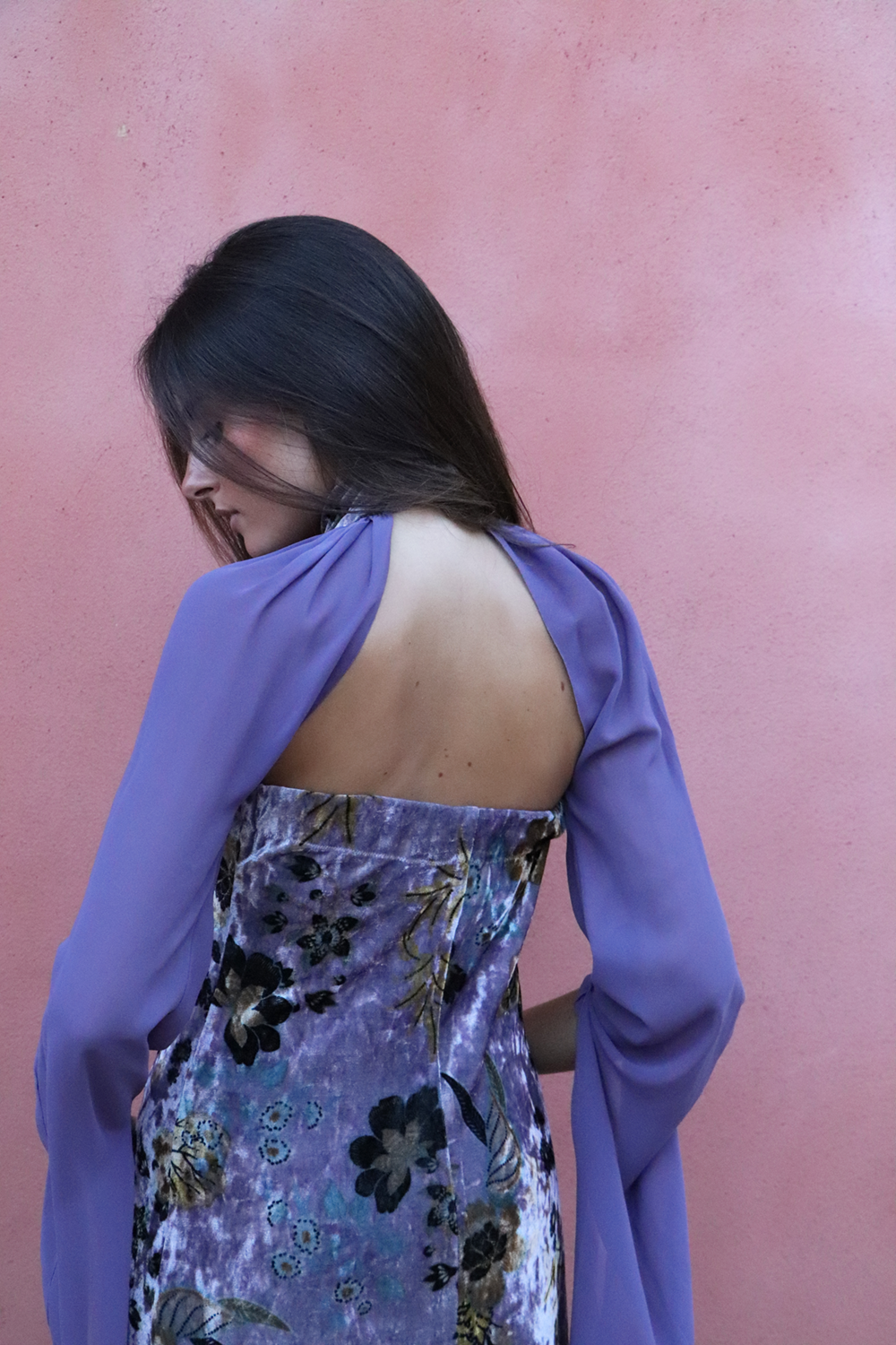 Vestido Terciopelo flor berenjena