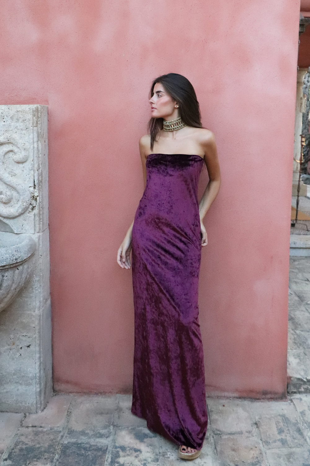 Vestido Terciopelo berenjena oscuro
