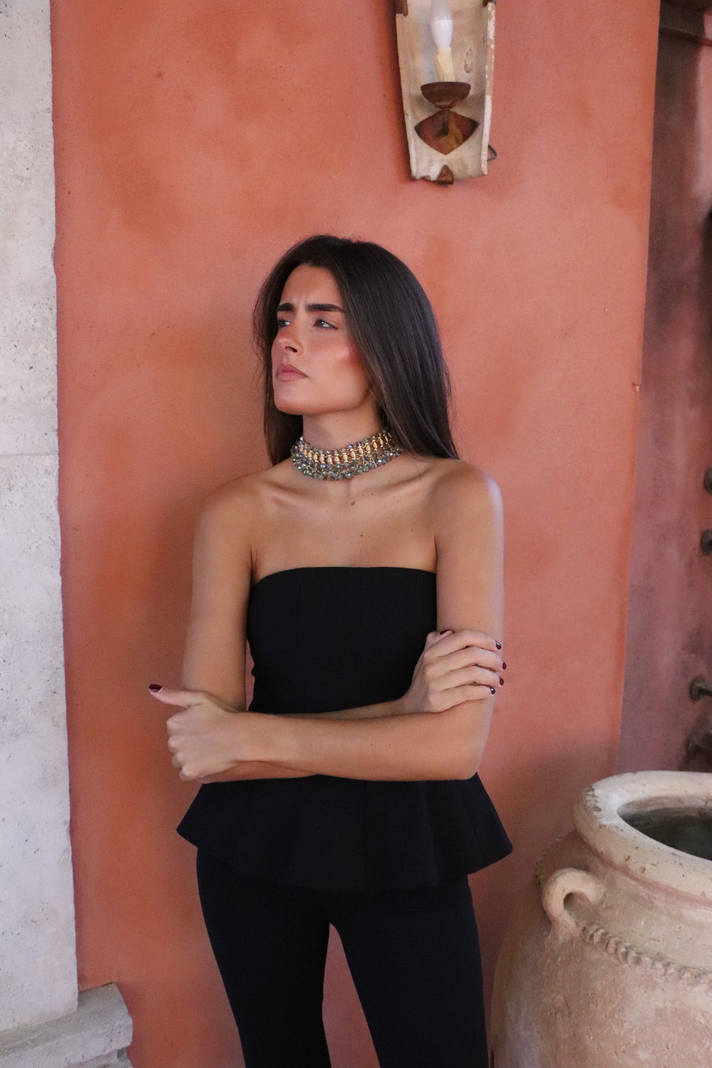 Choker cristal verde grisaceo