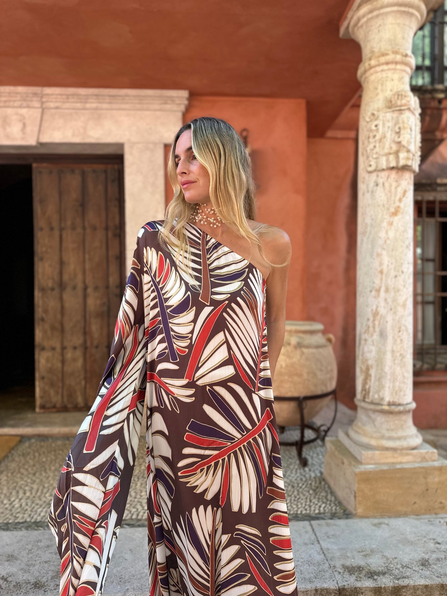Vestido seda hoja