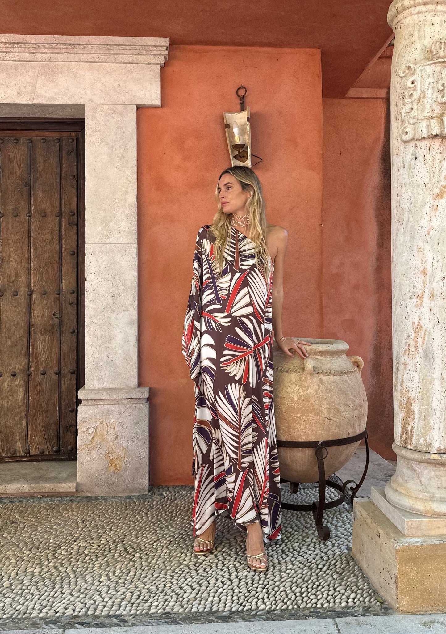 Vestido seda hoja