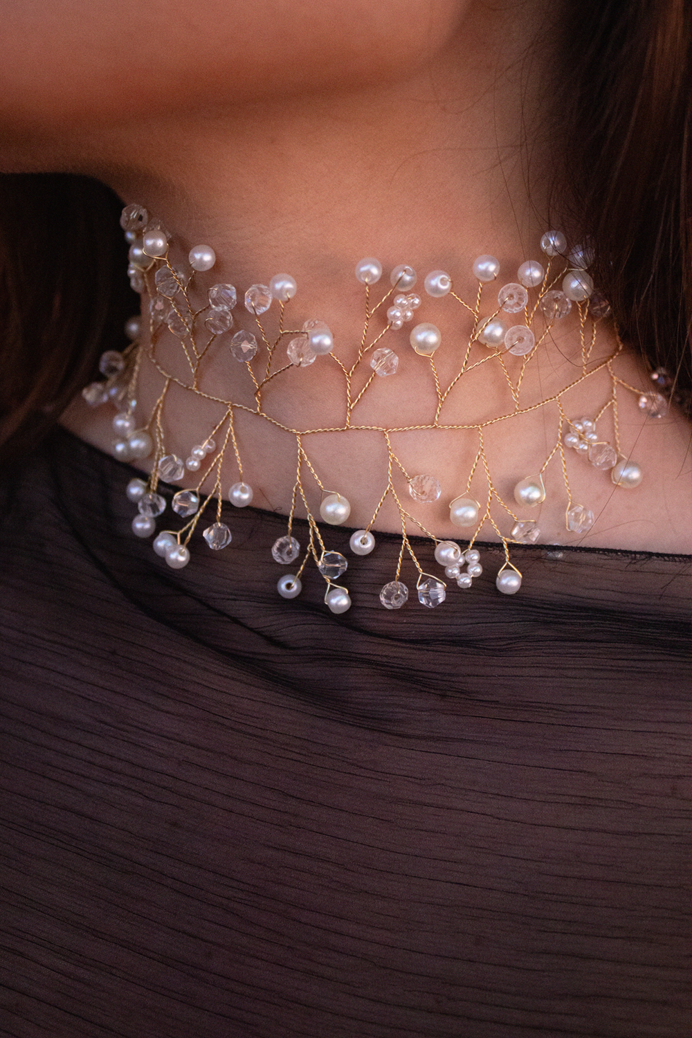 Choker flores y perlas
