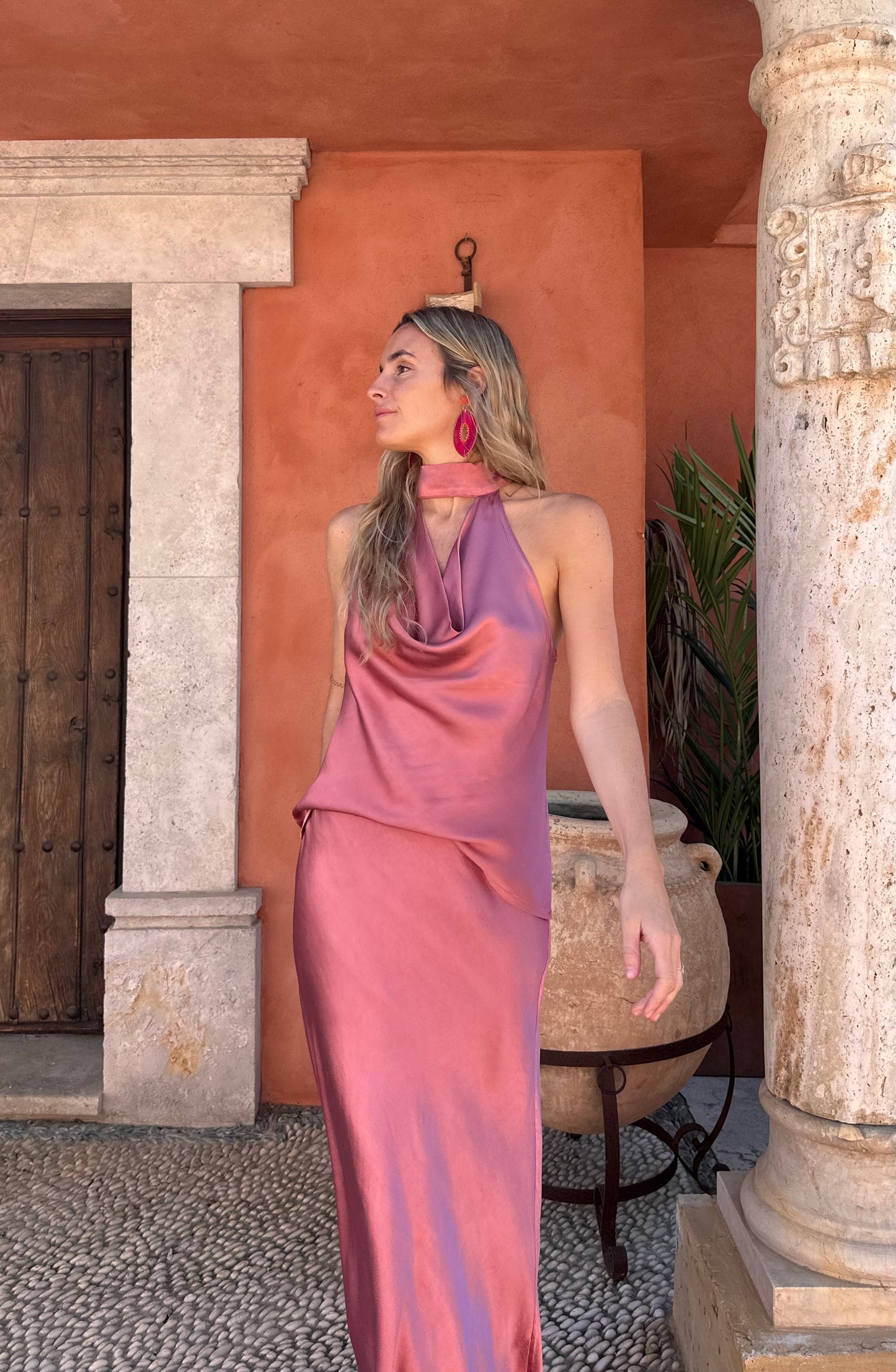 Falda raso buganvilla