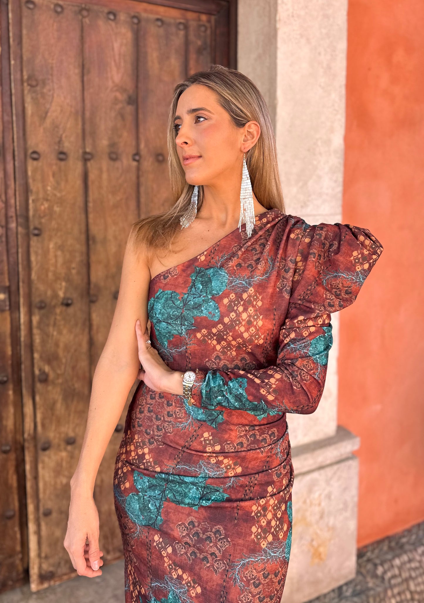 Vestido estampado asimétrico caldera