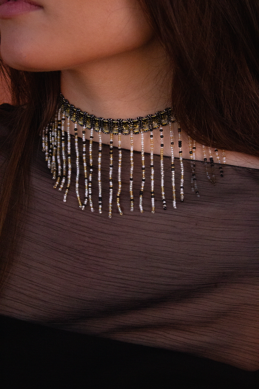 Choker tiras bolitas negras