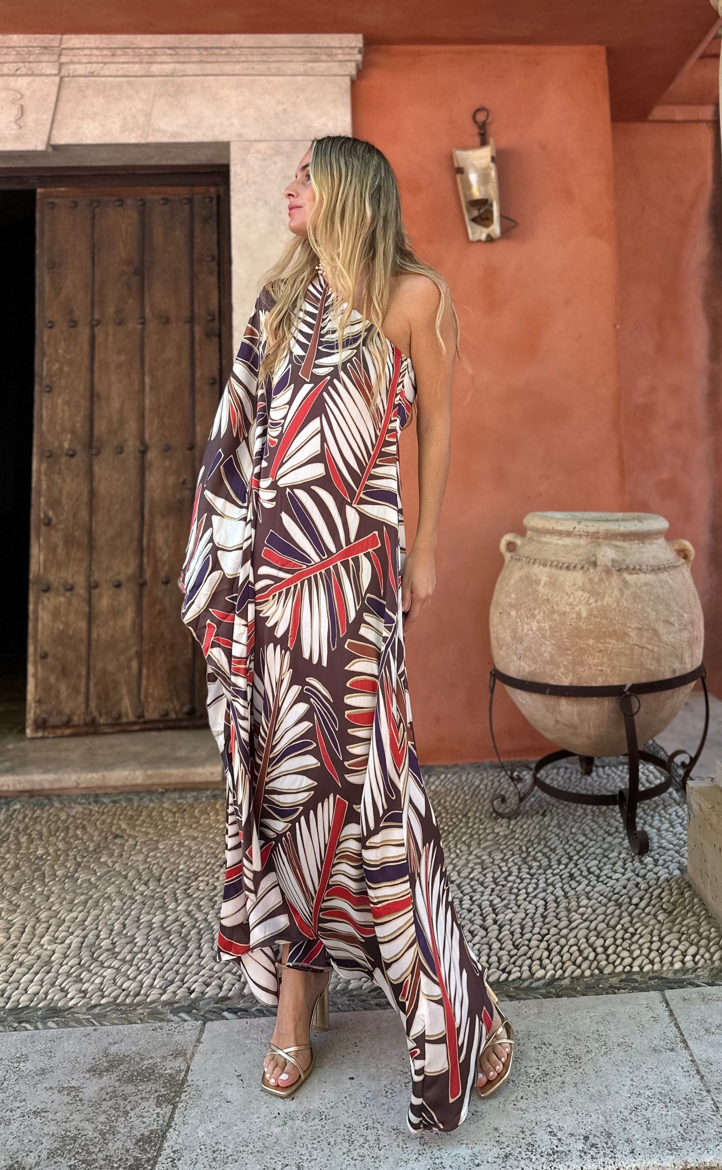 Vestido seda hoja