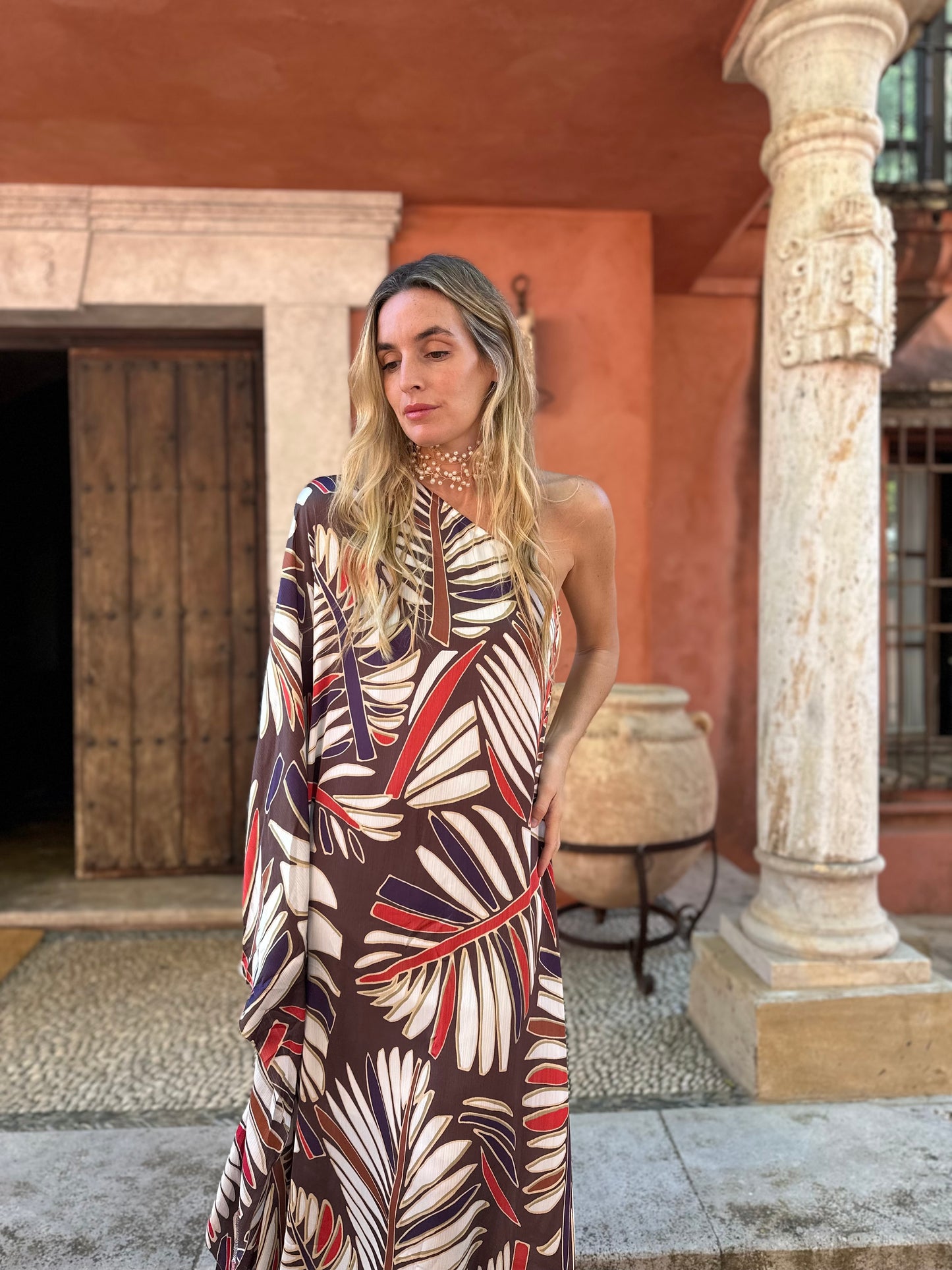 Vestido seda hoja