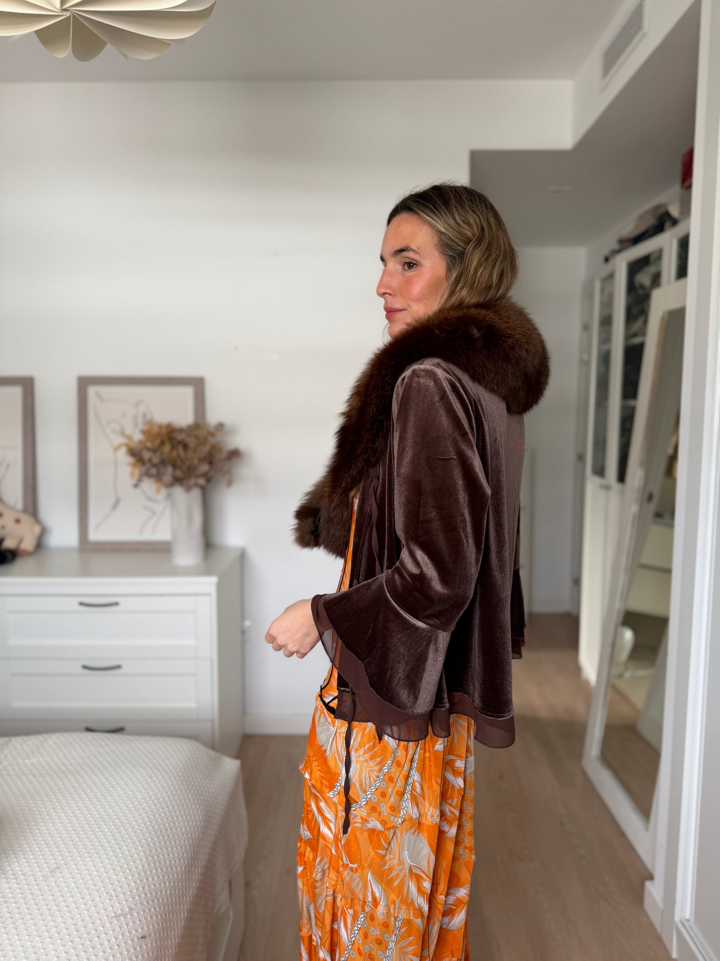 Chaqueta terciopelo y gasa marrón