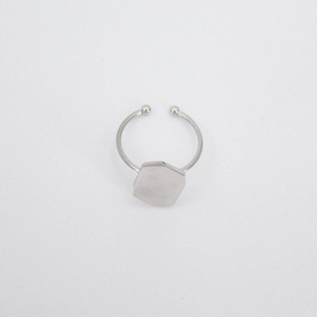 Anillo acero piedra blanca