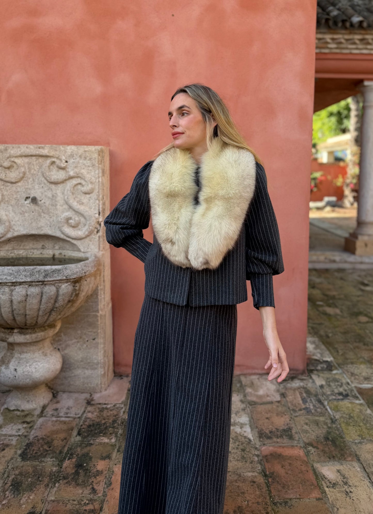 Chaqueta lana raya diplomática gris