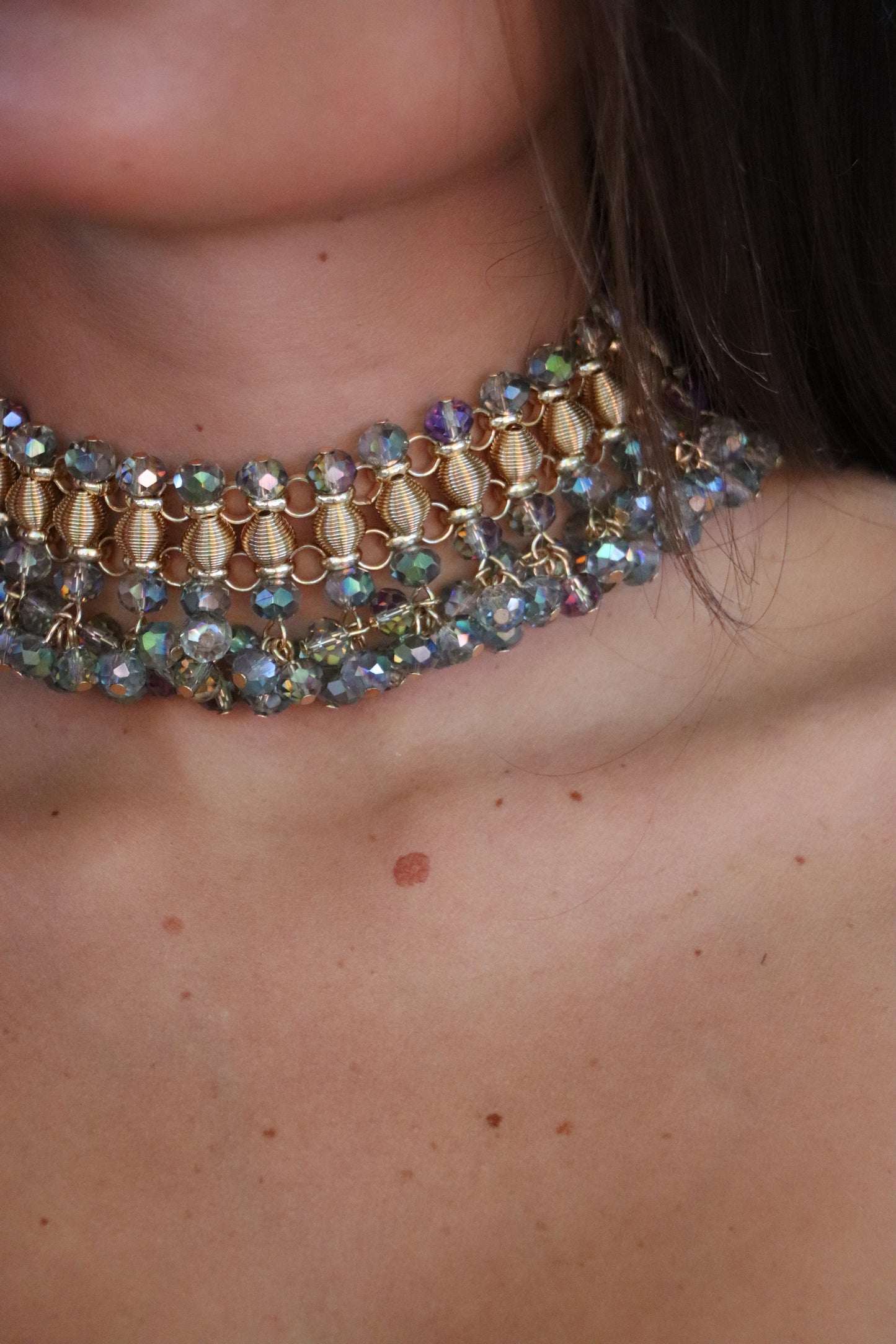Choker cristal verde grisaceo