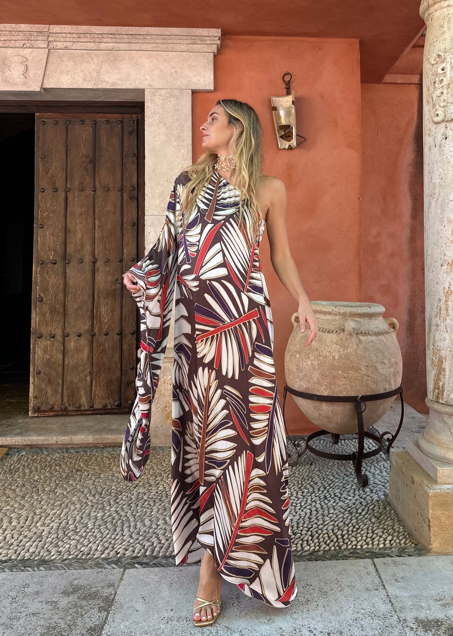 Vestido seda hoja