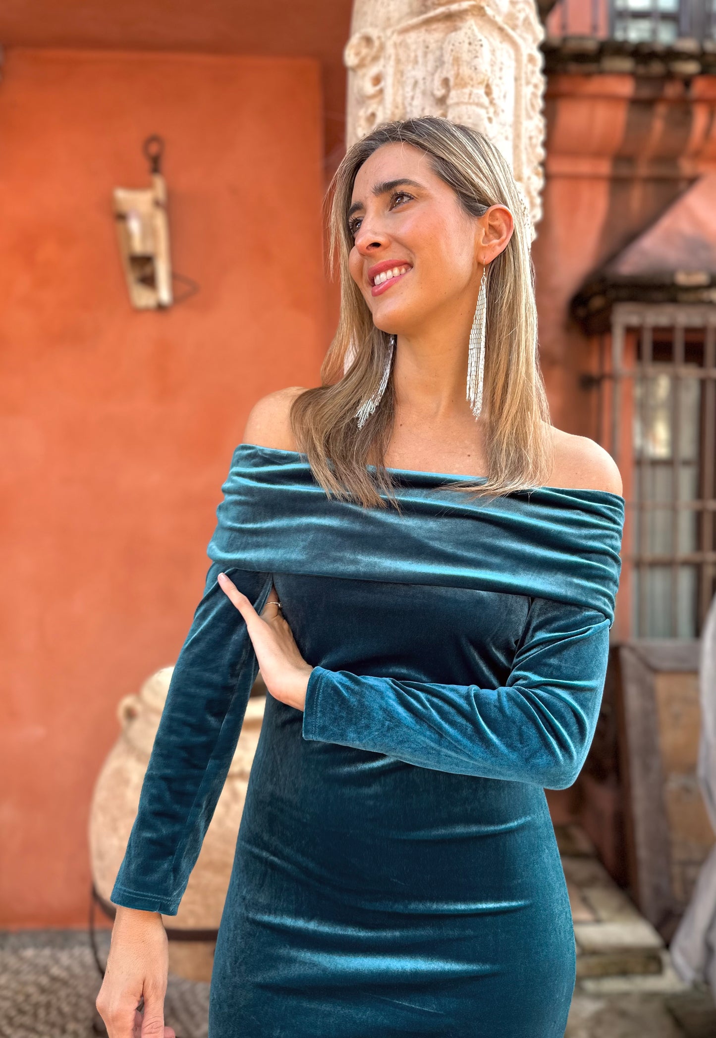 Vestido terciopelo aguamarina