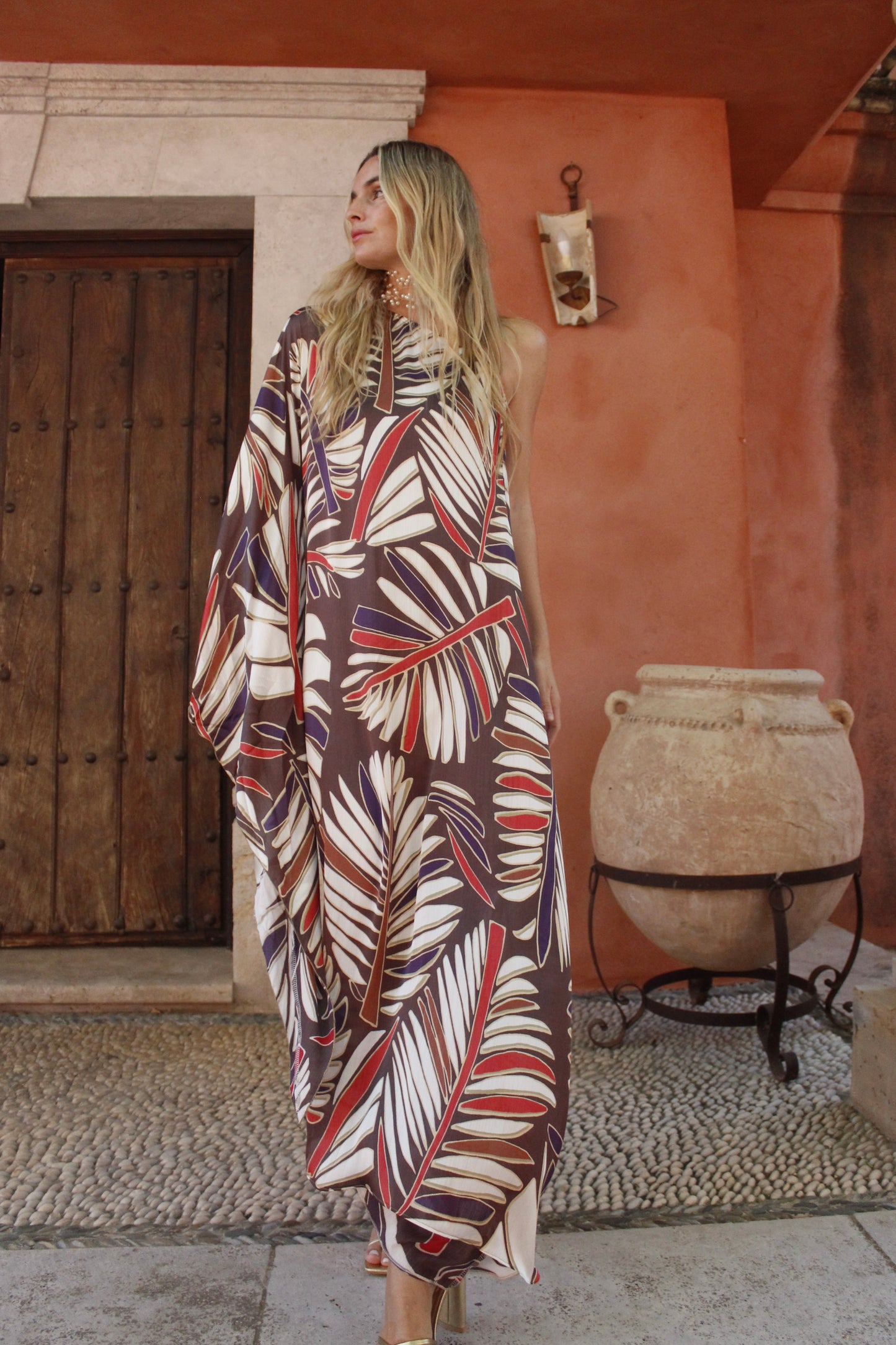 Vestido seda hoja
