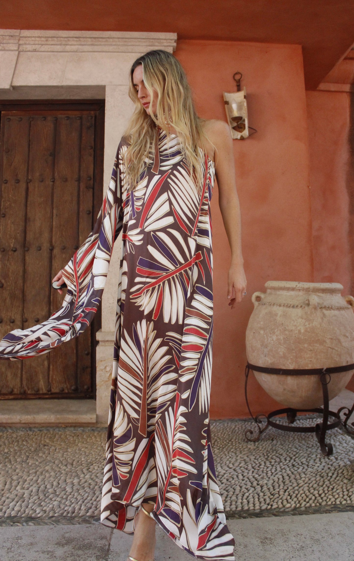 Vestido seda hoja