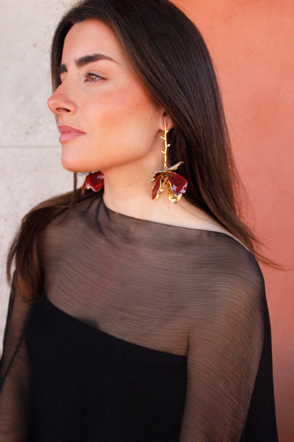 Pendientes flor gris burdeos