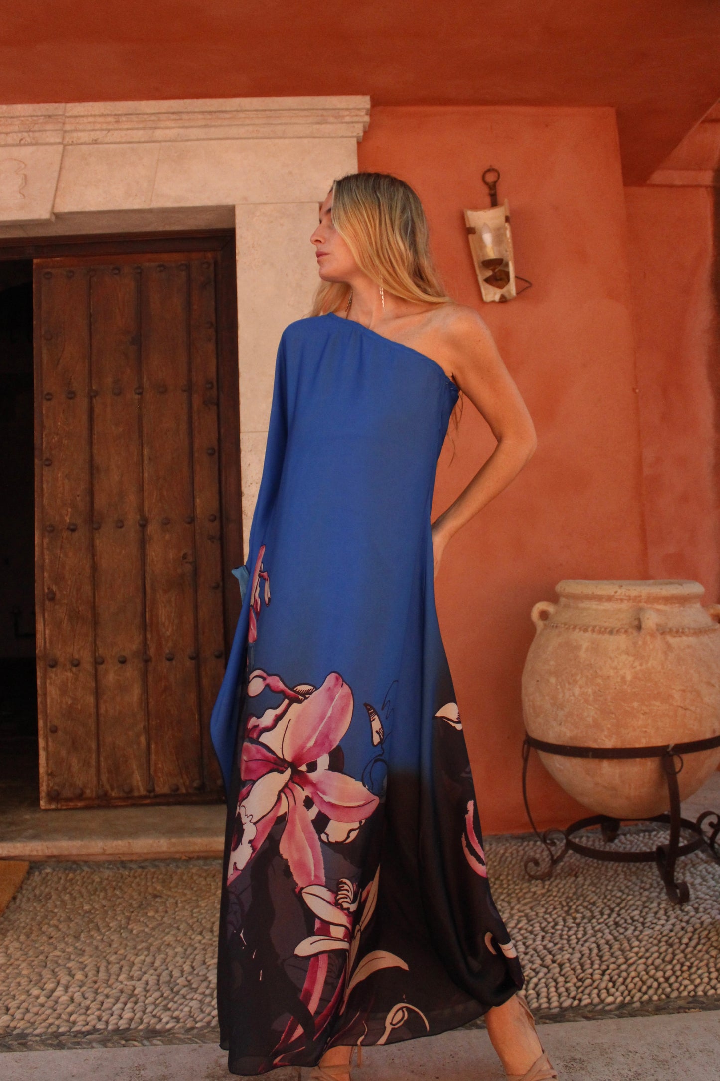 Vestido seda azulina