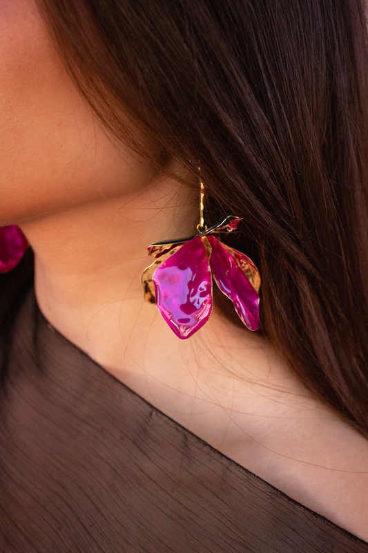 Pendientes flor fucsia verde