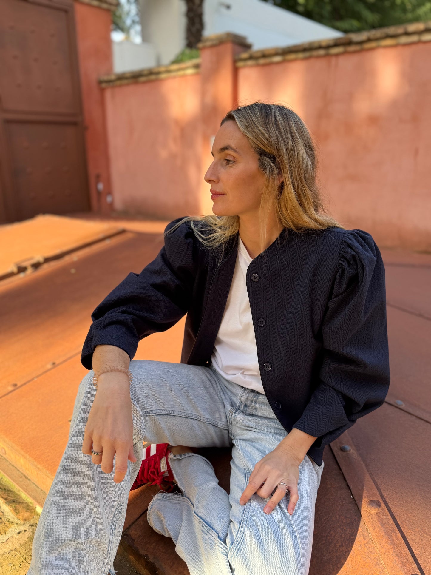 Chaqueta espiga azul marino