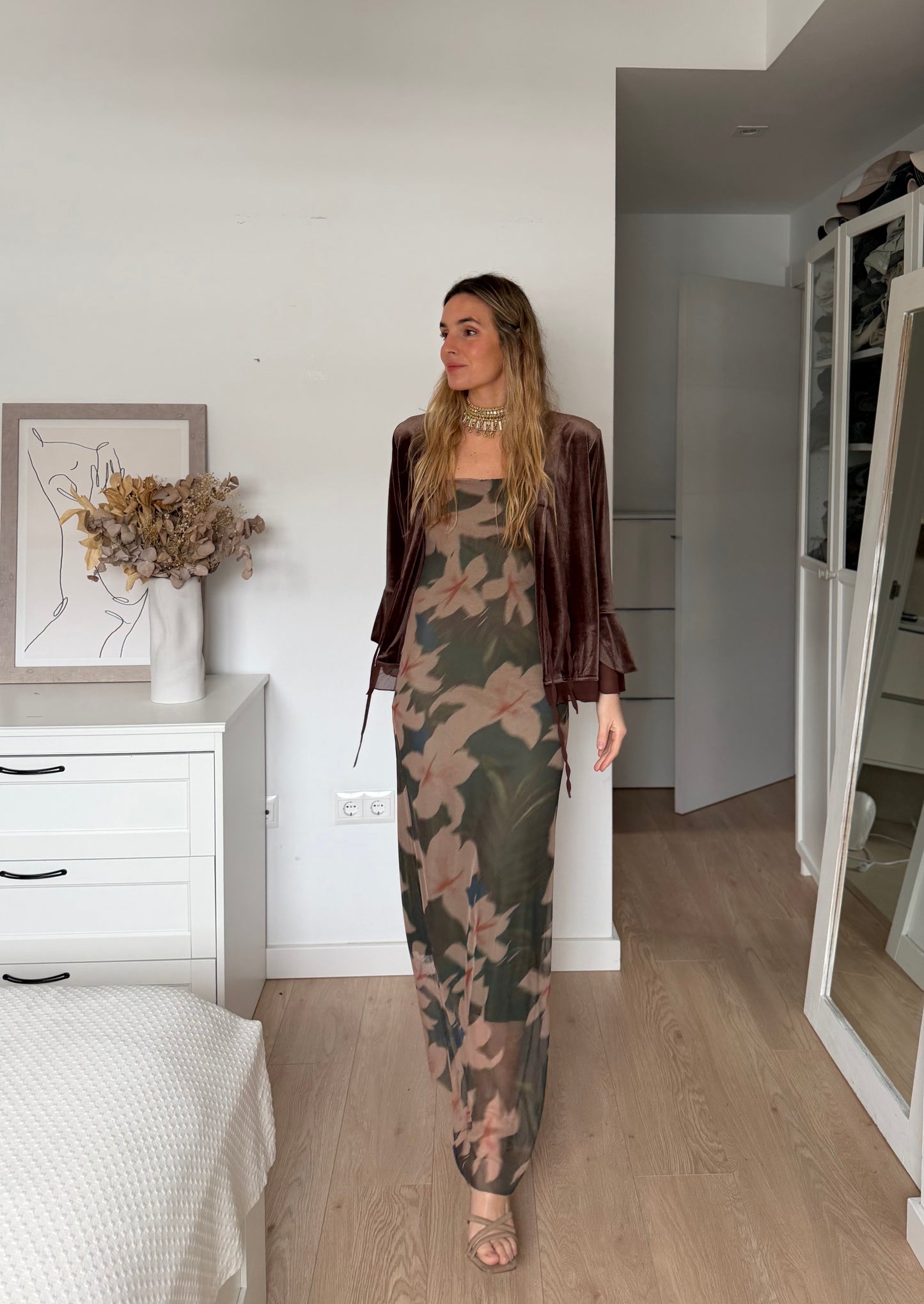 Vestido tul flores verde