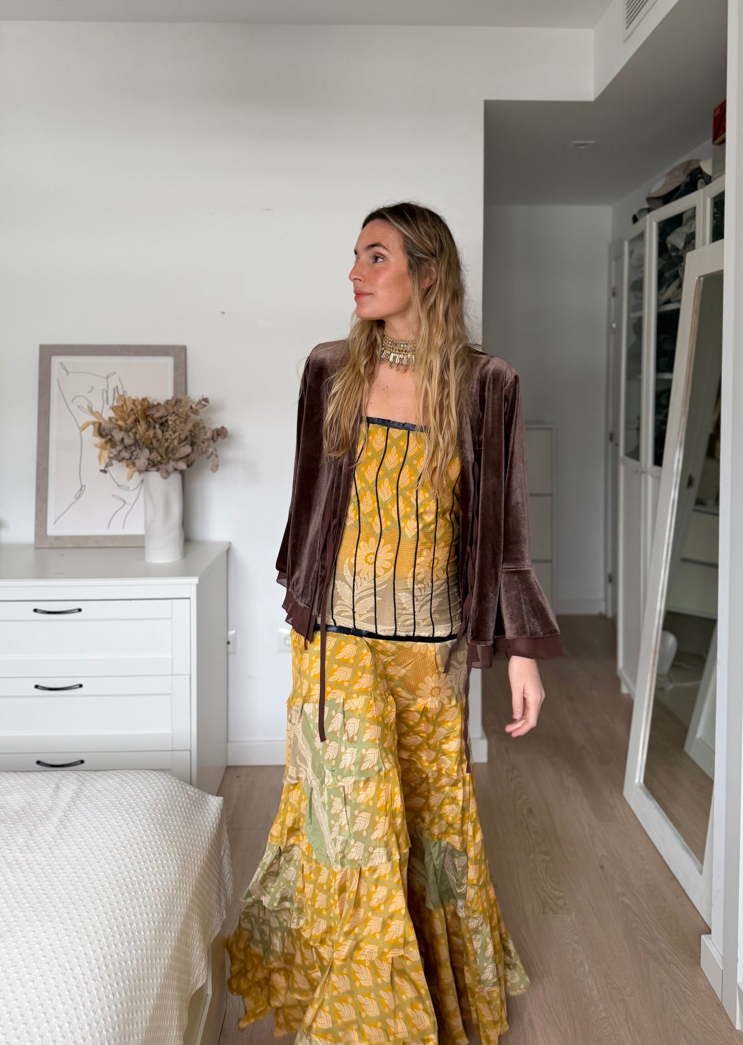 Chaqueta terciopelo y gasa marrón