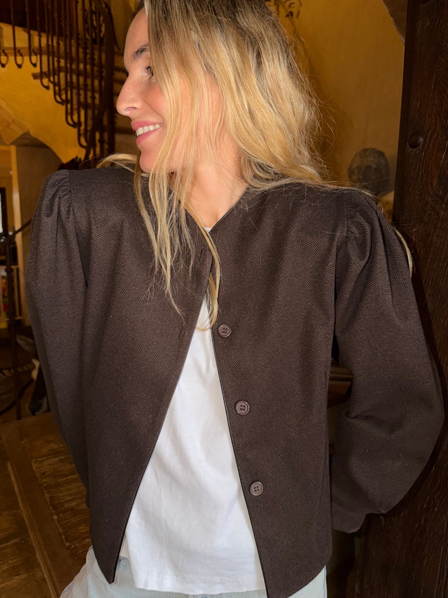 Chaqueta espiga chocolate