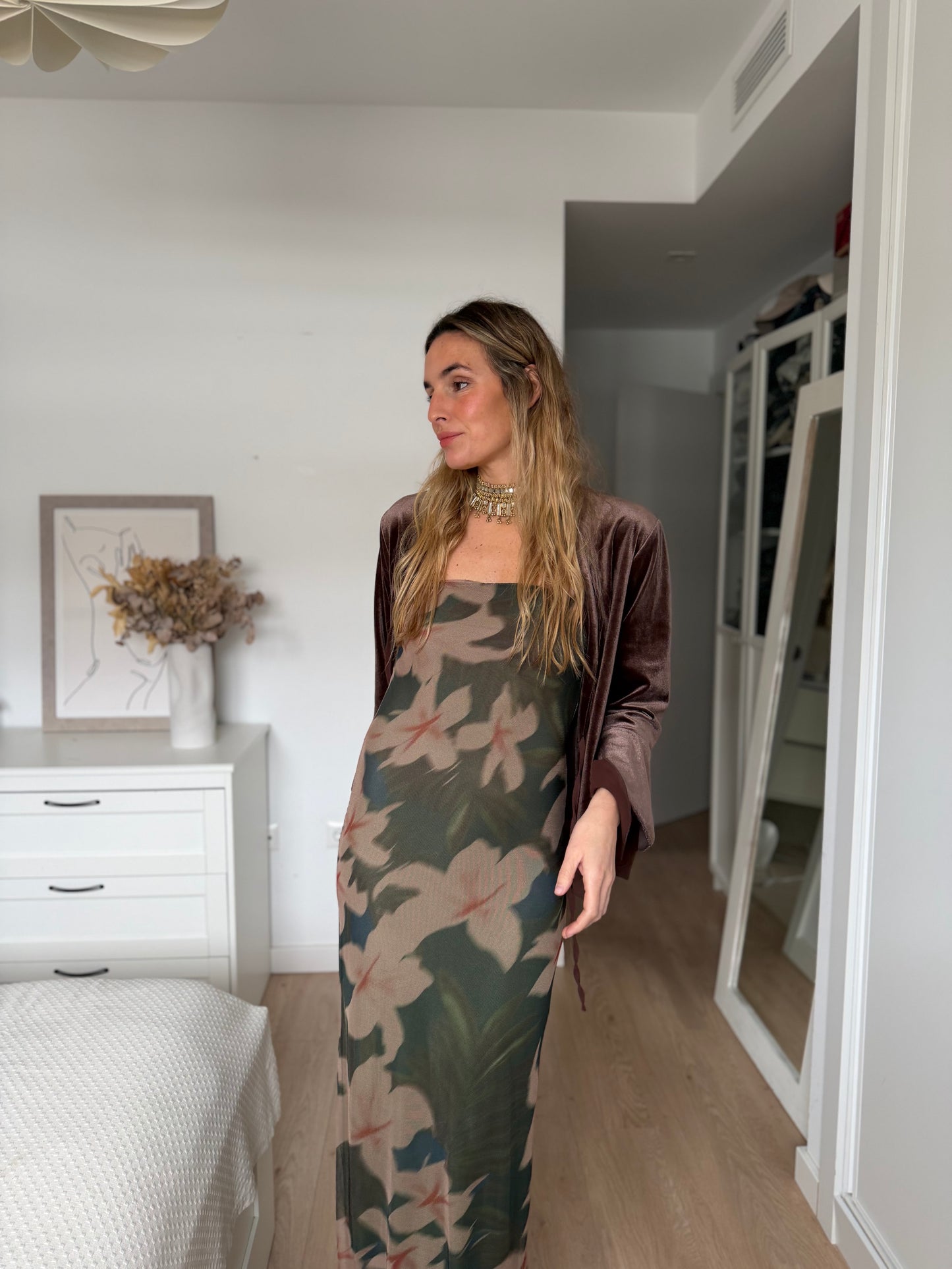 Vestido tul flores verde