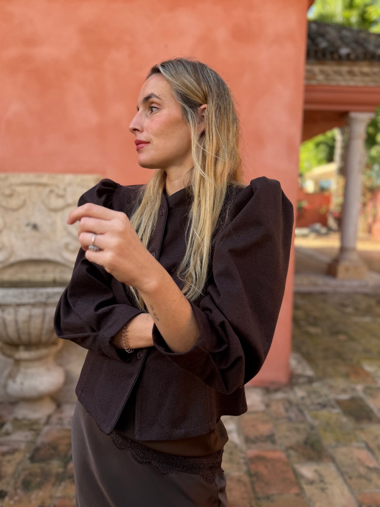 Chaqueta espiga chocolate