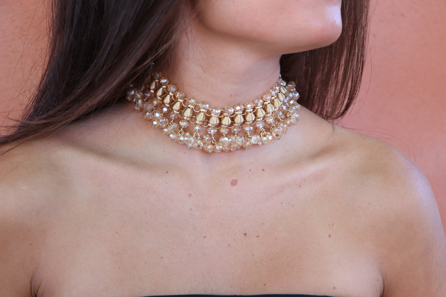 Choker cristal beige