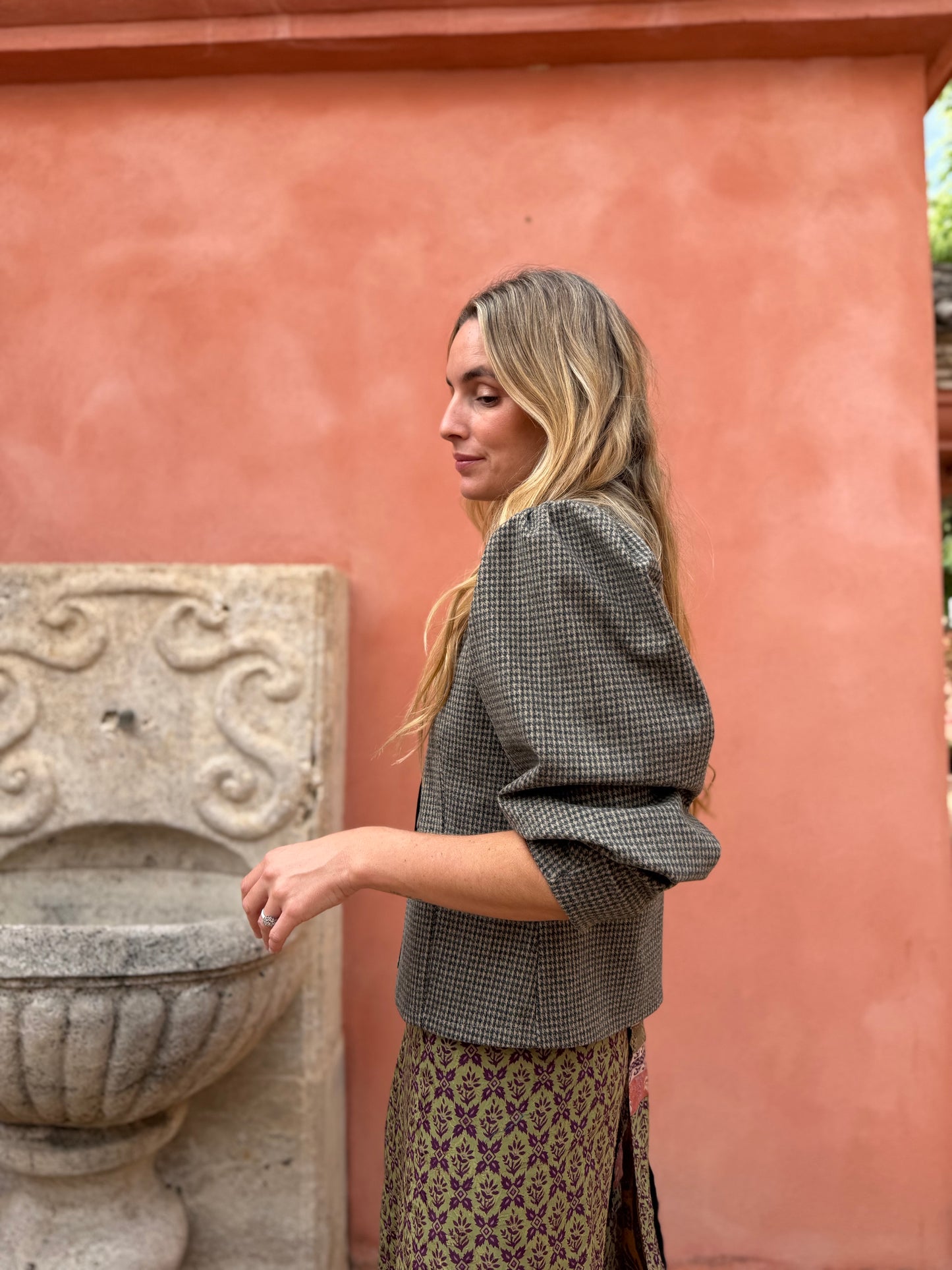 Chaqueta espiga caqui y beige