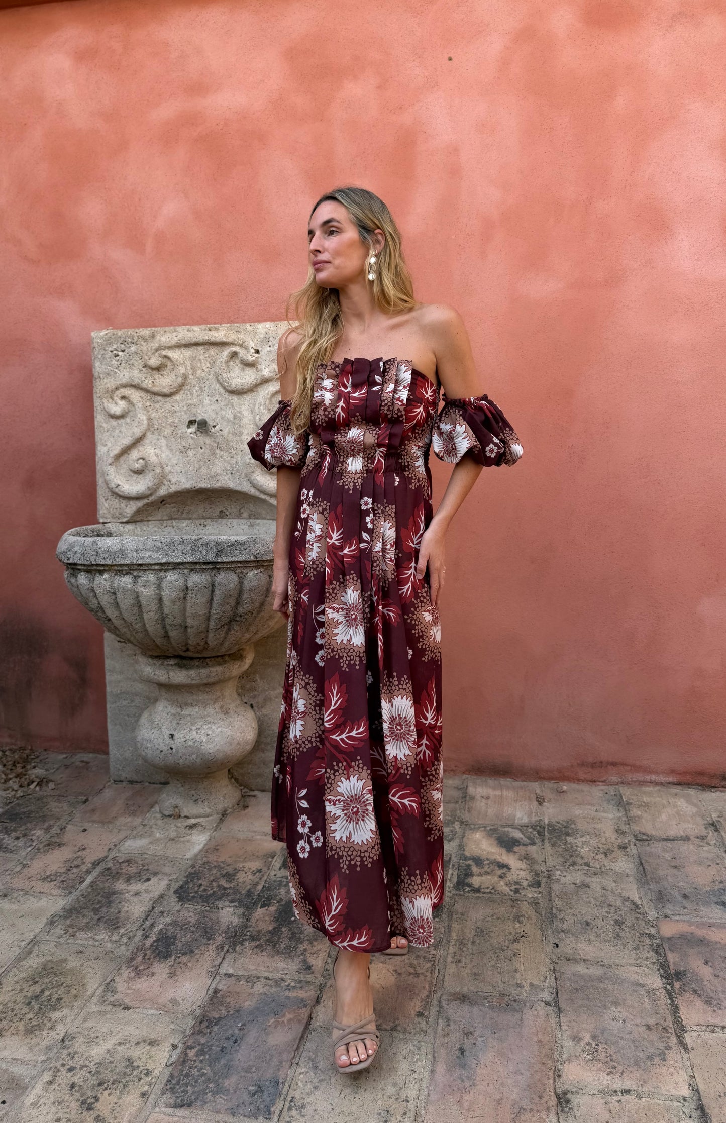 Vestido Tablas Burdeos