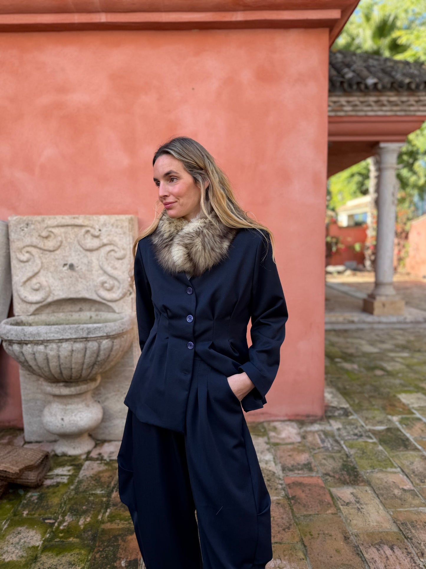 Pantalón traje tablas azul marino