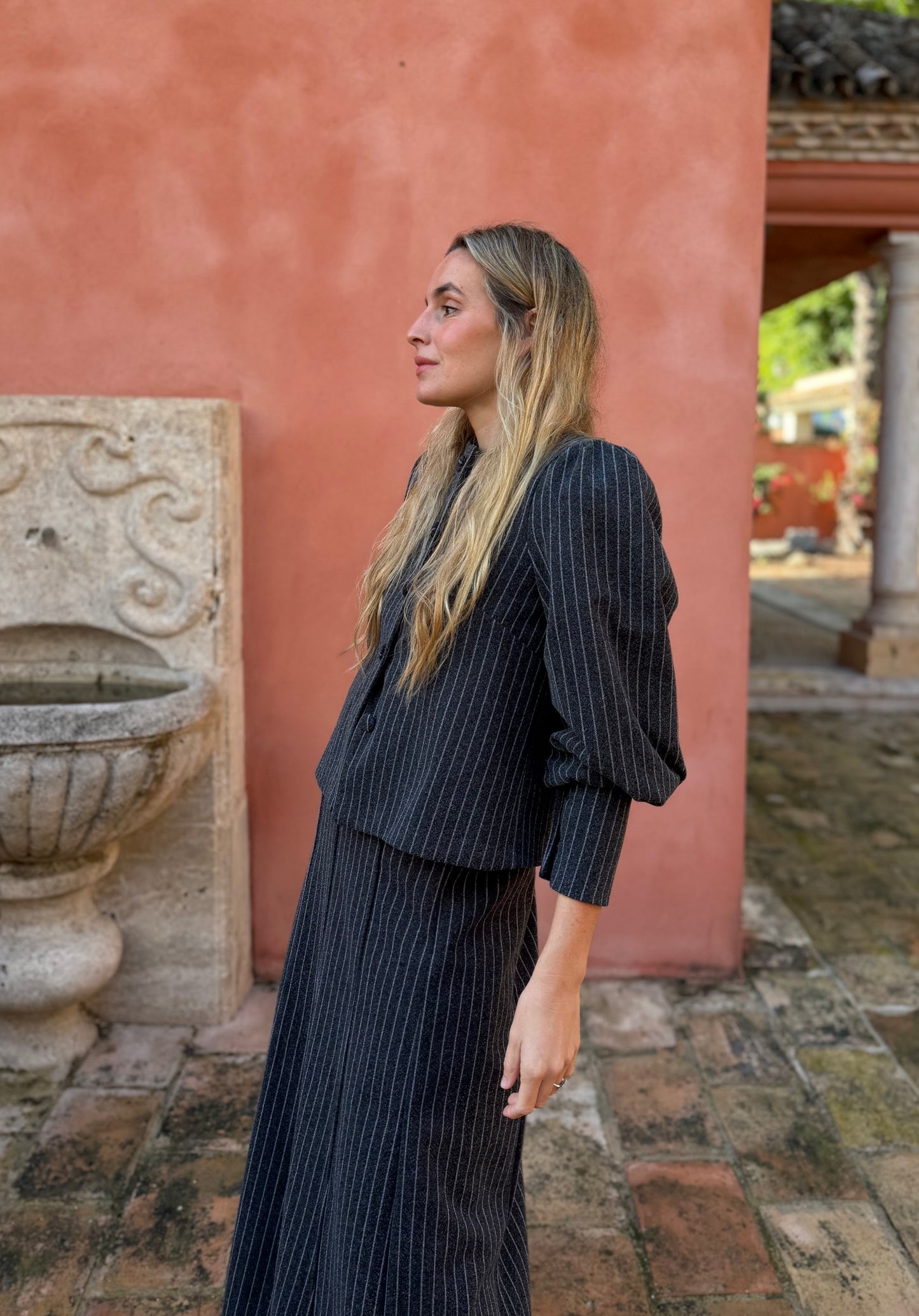 Chaqueta lana raya diplomática gris