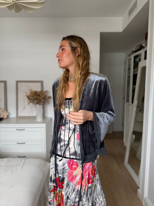 Chaqueta terciopelo y gasa gris