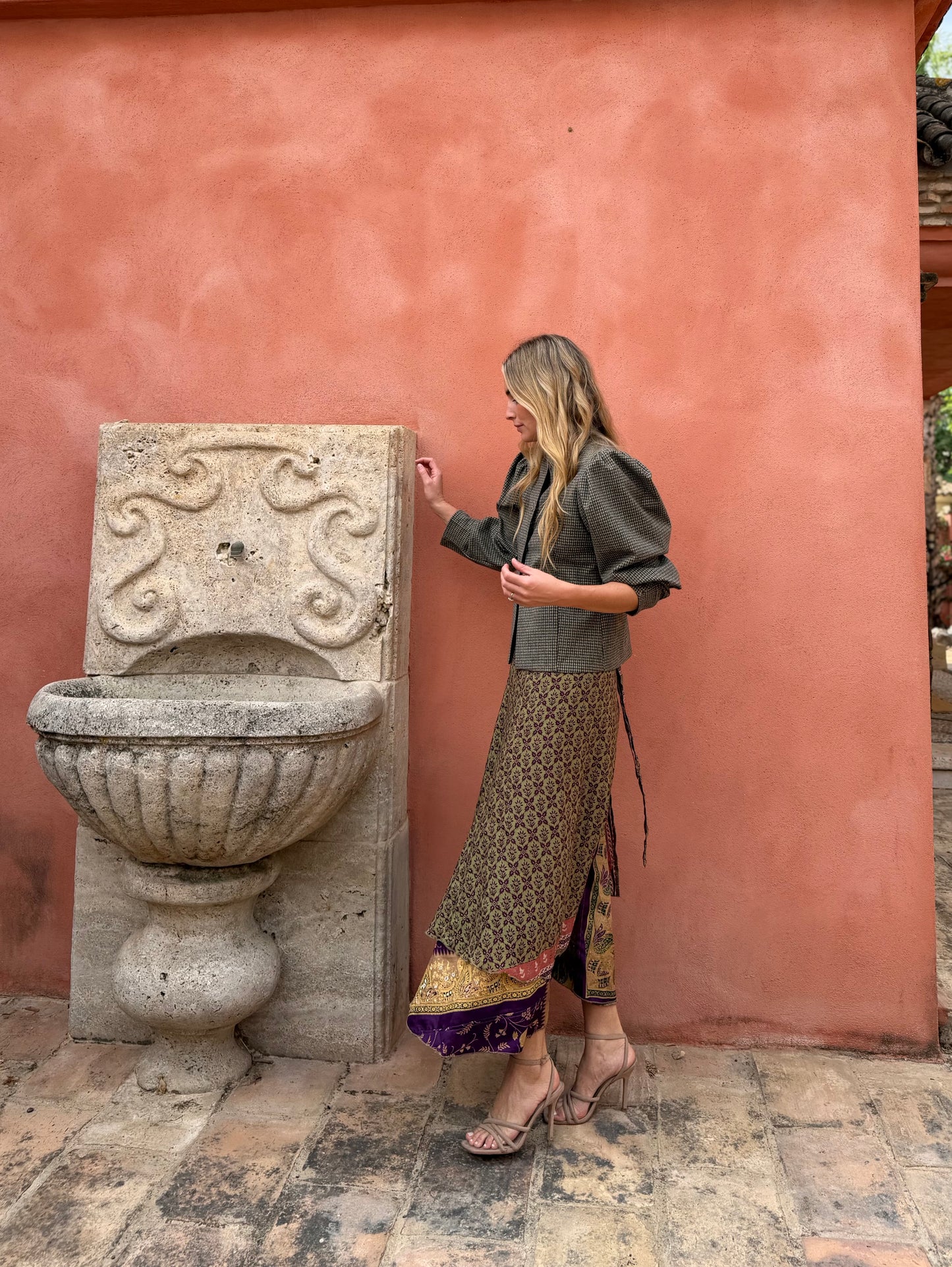 Chaqueta espiga caqui y beige