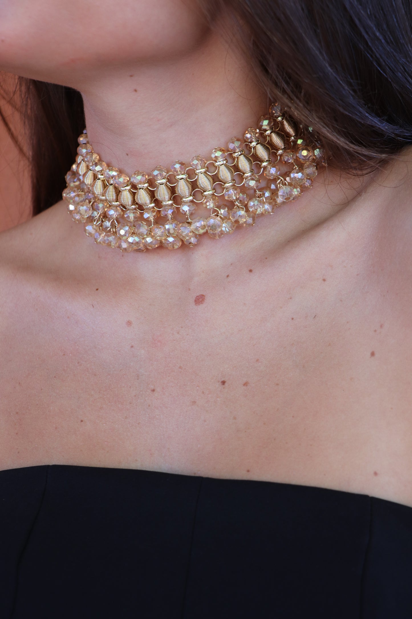 Choker cristal beige