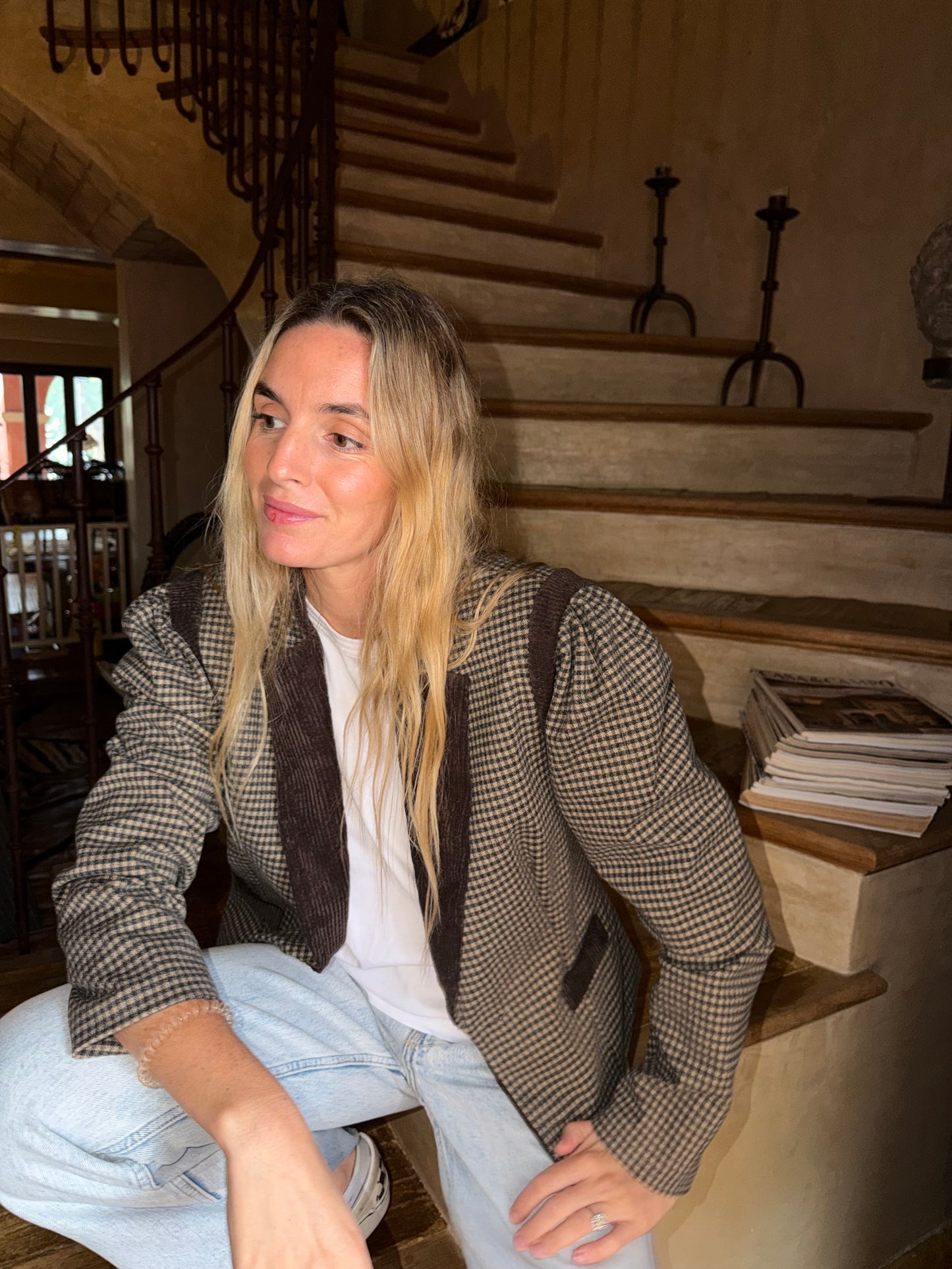 Chaqueta pata de gallo gris y beige