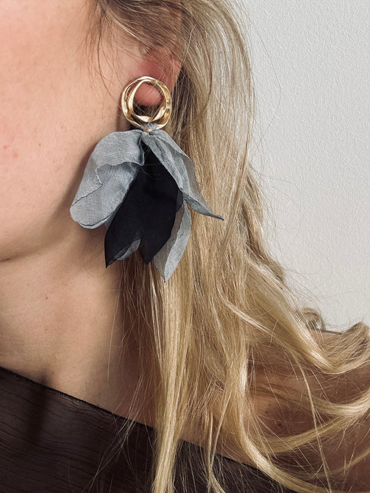 Pendientes gasa gris y negro