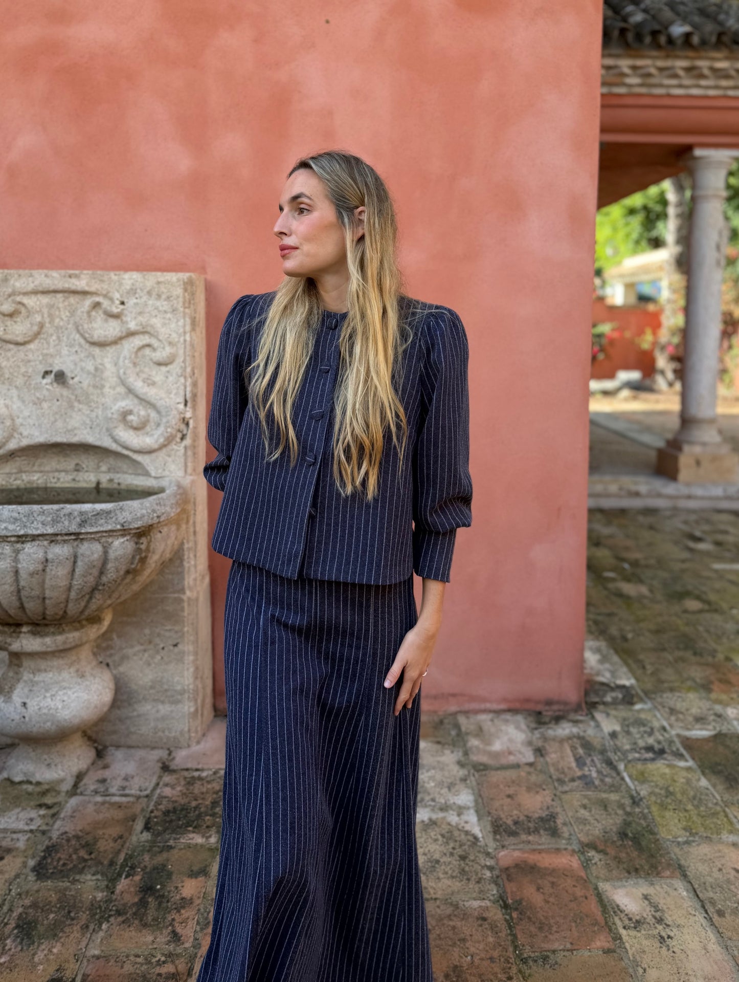 Chaqueta lana raya diplomática azul marino