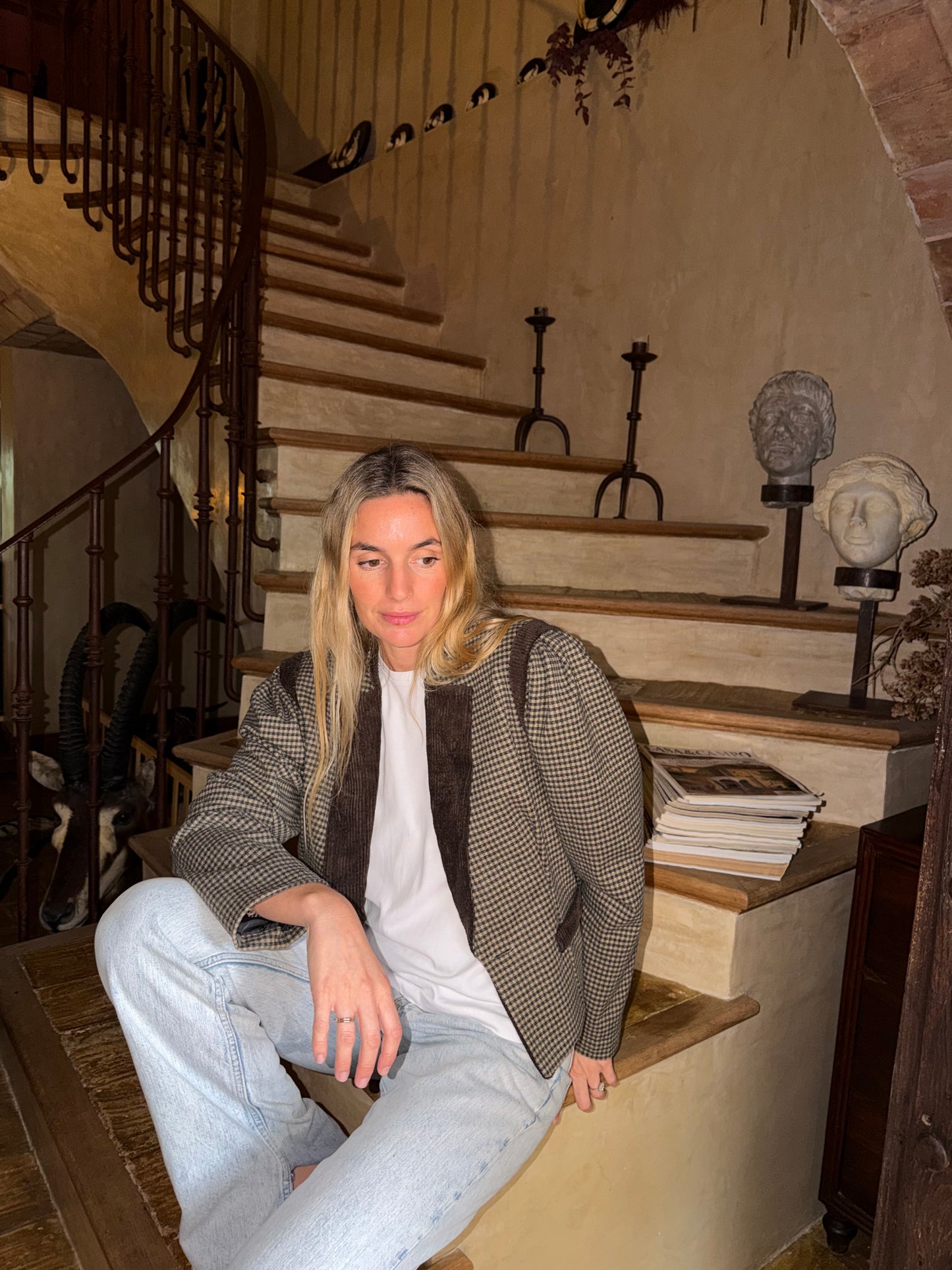 Chaqueta pata de gallo gris y beige