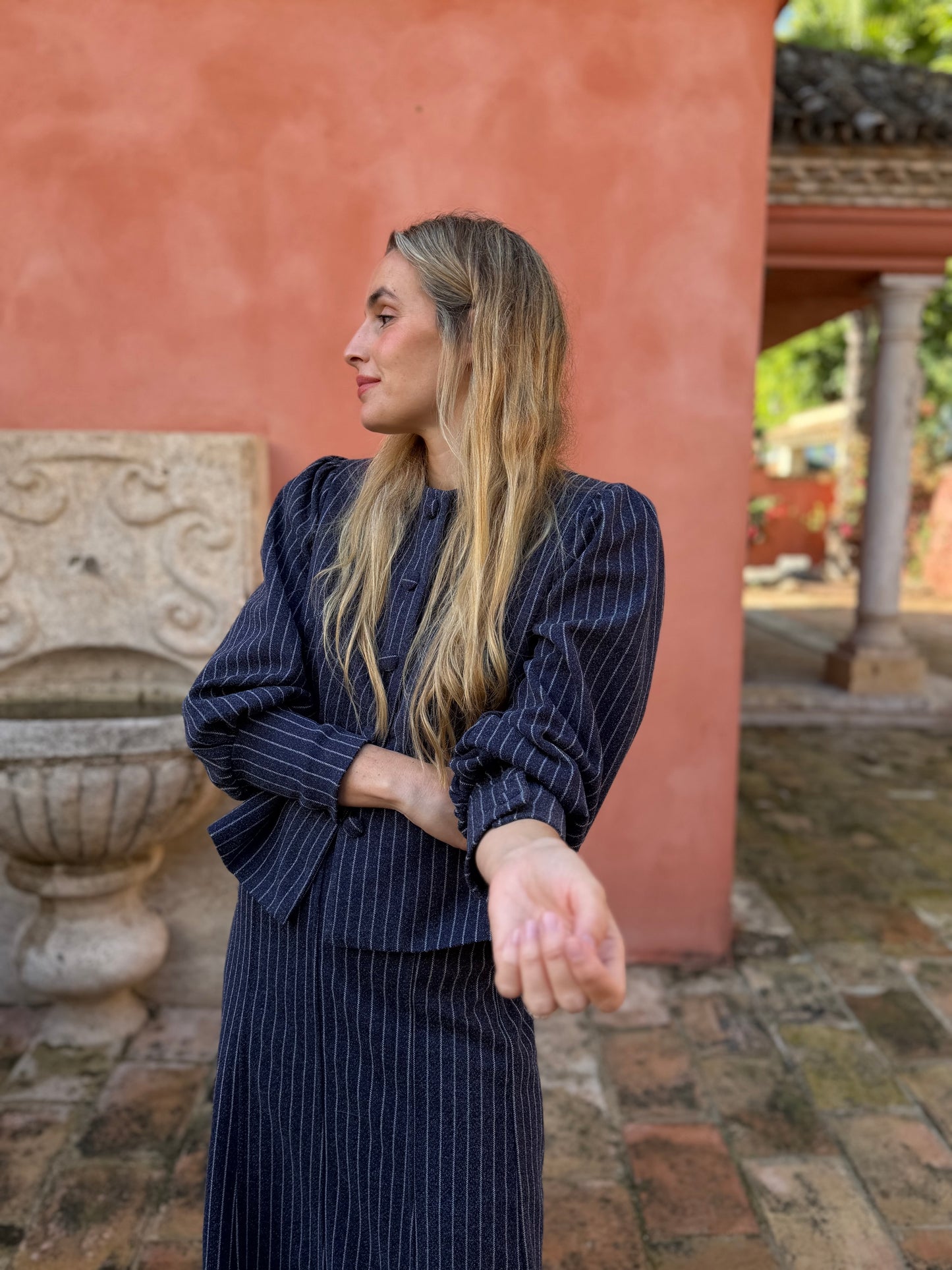 Chaqueta lana raya diplomática azul marino