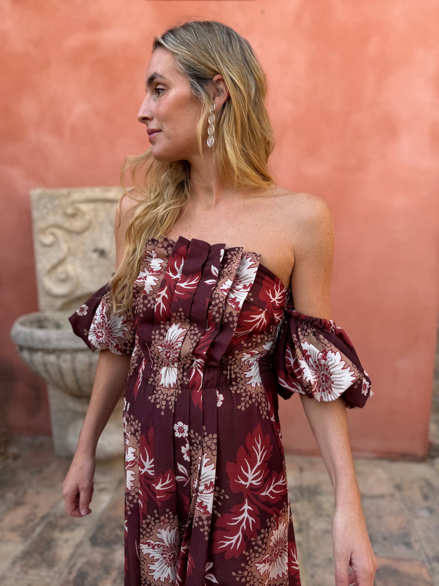 Vestido Tablas Burdeos