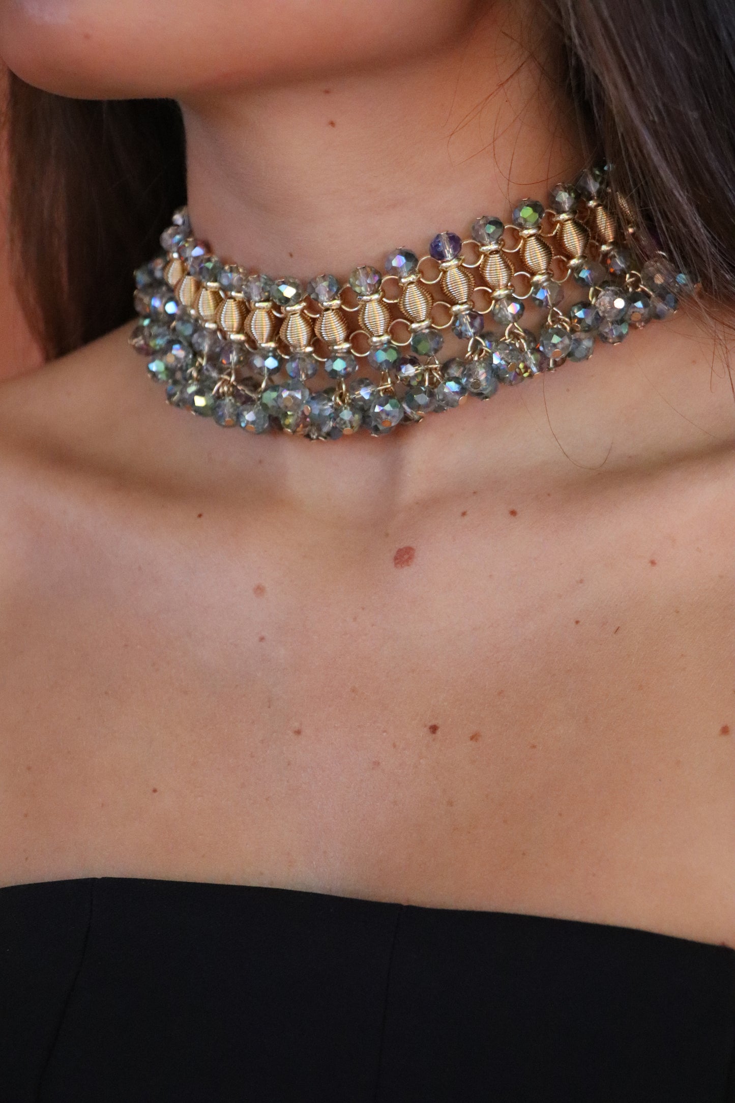 Choker cristal verde grisaceo