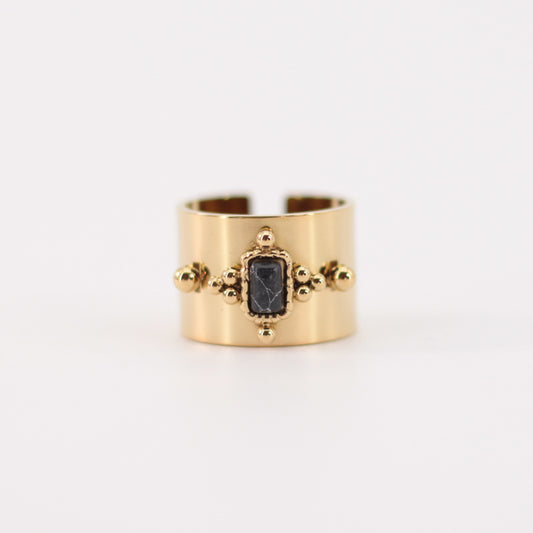 Anillo ancho con piedra negra